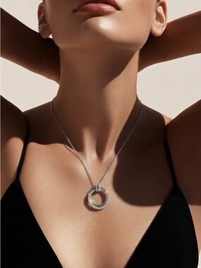 Silvertone Triple Circle Pendant Necklace - Elegant Women's Jewelry